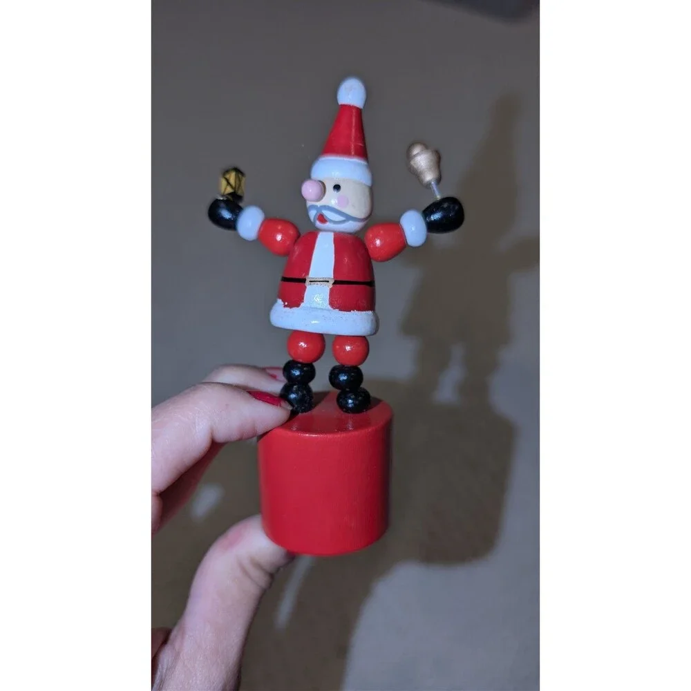 Vintage Wood Thumb Push Puppet Santa Christmas Ornament